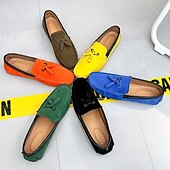 cheap Men&#039;s Slip-ons &amp; Loafers-Men&#039;s Orange and Blue Suede Driving Loafers with Tassel Detail and Non-Slip Rubber Sole - Stylish and Comfortable for Casual and Driving Wear