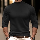 cheap Basic T shirts-Men&#039;s T Shirt Turtleneck shirt Tee Top Long Sleeve Shirt Long Sleeve Turtleneck Spring &amp;  Fall Plain Fashion Designer Basic Vacation Street Going out Black Red Navy Blue Top Tee for Men