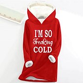 abordables Humour et Citations Tops-Sweat à capuche pour femme, pull sherpa, lettre, décontracté, sport, imprimé, chaud, duveteux, confortable, sweat à capuche, haut à manches longues, micro-élastique, automne&amp;amp;tissu doux et