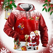 abordables Traje de Papá Noel-Sudadera con capucha de Papá Noel para hombre, diseño navideño en 3D, con estampado gráfico de Papá Noel, moda 3D, para deportes al aire libre, vacaciones, sudadera con capucha de manga larga roja