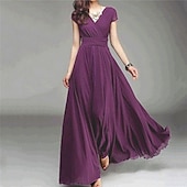 abordables Robes habillées-Femme robe longue robe soirée Robe casual Robe Évasée Moderne Robe chic robe demoiselle d honneur du quotidien Rendez-vous Mince Couleur monochrome Manche Courte Col V Noir Blanche Jaune Vin Et