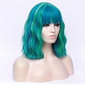 levne Syntetické trendy paruky-zvýraznění krátká kudrnatá vlnitá bobová paruka syntetická paruka s ofinou anime cosplay paruka na halloweenskou cosplay party paruky na vánoční večírek