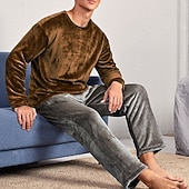 abordables Pijamas-Hombre Ropa de salón Pijama Conjunto pijama Top y pantalón de pijama 2 Piezas Plano Elegante Casual Confort Hogar Diario Franela Comodidad Cuello Barco Manga Larga Pullover Pantalón Cintura elástica