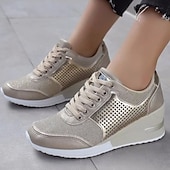 cheap Women's Sneakers-Women's Sneakers Plus Size Height Increasing Shoes Platform Sneakers Outdoor Daily Color Block Summer Platform Wedge Heel Round Toe Fashion Sporty Casual Walking Faux Leather Lace-up Leopard Black