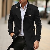 cheap Men&#039;s Trench Coat-Men&#039;s Transition Jacket Trench Coat Outdoor All Seasons Windbreaker Outerwear Clothing Apparel Streetwear Plain Front Pocket Lapel Single Breasted