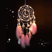 baratos Espanta-espíritos-1 peça apanhador de sonhos artesanal presente gancho de pena padrão de lua carrilhão de vento com um círculo ornamento decoração de parede estilo boho sem luz
