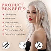 cheap Synthetic Trendy Wigs-White Wigs for Women 26 Inches Long White Wig Synthetic Wig Middle Part Natural Looking White Wavy Wig for Daily Use Halloween Cosplay Wig Christmas Party Wigs