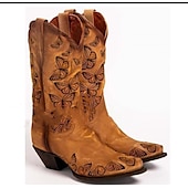 levne Cowboy &amp; Western Boots-dámské westernové kovbojské boty s motýlkovou výšivkou a naskládaným podpatkem – ideální pro nošení na ranči a festivaly