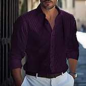 cheap Men&#039;s Dress Shirts-Men&#039;s Shirt Dress Shirt Striped Daily Wear Going out White Burgundy Dark Navy Purple Long Sleeve Turndown Fall &amp; Winter Clothing Apparel Print