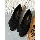 cheap Women&#039;s Flats-Women&#039;s Black Pointed Toe Flats with Bow – Elegant Slip-On Loafers for Ladies, Comfortable Casual Shoes for Work, Office, and Daily Wear