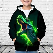 billiga Pojkens 3D-djur-Pojkar 3D Dinosaurie Huvtröja Kappa Ytterkläder Långärmad 3D-tryck Höst Vinter Mode Streetwear Häftig Barn 3-12 år Utomhus Ledigt Dagligen Normal