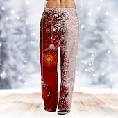 お買い得  クリスマスシーン衣装-クリスマスハワイアンパンツ 男性用 スノーフレーク柄 巾着ゴムウエスト カジュアル パーティーイブニングウェア クリスマスパーティー ビーチウェア ストレートレッグパンツ 3Dプリント ホワイト ワイン ルビーレッド