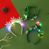 abordables Luces de regalo de Navidad-banda para el cabello con luz LED de Navidad, diadema con muleta brillante, banda para el cabello con copo de nieve de árbol de Navidad, sombreros con luz intermitente de cuerno de ciervo