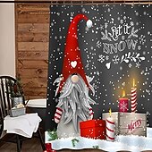 tanie Christmas Bath-szare tło elf zasłona prysznicowa w łazience, urocza świąteczna zasłona prysznicowa ze wzorem płatka śniegu, zimowa świąteczna zasłona łazienkowa, z 12 plastikowymi haczykami