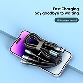 Недорогие Кабели для мобильных телефонов-Универсальный зарядный кабель USB-C на Lightning/микро/USB-C 6 A Быстрая зарядка нейлон плетеный Прочный 3 в 1 Назначение Huawei Lenovo Motorola Аксессуар для мобильных телефонов