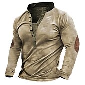 abordables Camiseta informal tipo henley-Hombre Camiseta con botones Camiseta Henley Shirt Camiseta superior Manga Larga reina Ana Primavera &amp; Otoño Bloque de color Vintage Design Básico Retazos Vacaciones Calle Noche Caqui Camiseta