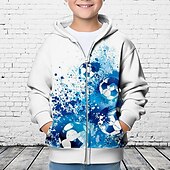 billiga Pojkens 3D Sporter &amp; Spel-Pojkar 3D Fotboll Huvtröja Kappa Ytterkläder Långärmad 3D-tryck Höst Vinter Mode Streetwear Häftig Polyester Barn 3-12 år Utomhus Ledigt Dagligen Normal