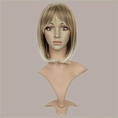 voordelige Synthetische trendy pruiken-vrouwen korte lichtblonde kleur pruik, machinaal gemaakte pruik