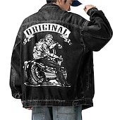 cheap Men&#039;s Graphic Jackets &amp; Coats-Men&#039;s Motorcycle Skulls Coat Jean Jacket Denim Jacket Breathable Comfortable Casual Sports &amp; Outdoor Going out Weekend Buttons Print Fall &amp; Winter Turndown Long Sleeve Black Blue