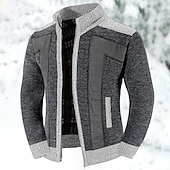 preiswerte Herren Strickjacke-Herren Strickjacke Kleid Pullover Zip Pullover Reißverschluss Pullover Jacke Fleece Pullover Gerippt Stricken Standard Tasche Strick Farbblock Ständer Warm-Ups Casual Freizeitskleidung Bekleidung