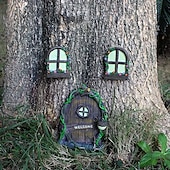 tanie rzeźby i posągi ogrodowe-miniaturowe wróżkowe okno i drzwi do domu dla drzew śliczne miniaturowe wróżkowe ogrody śliczne dekoracje w kształcie drzewa drzwi ogrodowe kreatywne świecące dekoracje w kształcie drzewa bajkowe