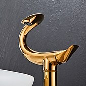 abordables Classiques-Robinet de lavabo de salle de bain incurvé pour vasque, robinets de bain à un trou à poignée unique avec interrupteur d&#039;eau chaude et froide, valve en céramique à l&#039;intérieur