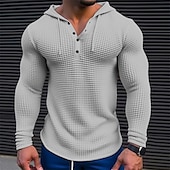 preiswerte T-Shirt mit Waffelstrick-Herren T Shirt Waffel-Henley-Hemd T-Shirt Langarmshirt Langarm Mit Kapuze Frühling &amp; Herbst Farbblock Mode Designer Basic Patchwork Urlaub Straße Ausgehen Weiß Khaki Armeegrün Top T-Shirt für Herren