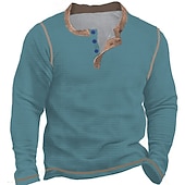 billiga Casual Henley T-shirt-Herr Waffle Henley Shirt T-shirts Långärmad tröja Slät Henley Utomhus Ledigt Långärmad Knapp Kläder Mode Designer Bekväm