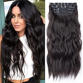 preiswerte Clip-in-Erweiterungen-Synthetische Erweiterungen Clips Synthetische Haare Lang Haar-Verlängerung Einclipsen 4 Stück Weich Hitze Resistent Flauschige Damen