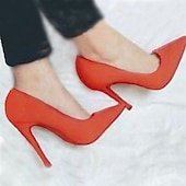 cheap Stiletto Heels-Women&#039;s Heels Pumps Valentines Gifts Stilettos High Heels Daily Solid Colored Stiletto Heel Pointed Toe Basic Casual Walking PU Loafer Wine Black / Red Almond
