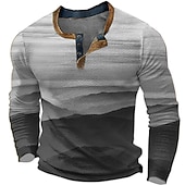 economico Geometrico-the Mountains mens graphic camicia color block fashion designer casual 3d print henley waffle tee sports outdoor holiday festival blu viola marrone lungo