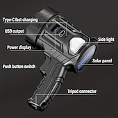 baratos Luzes de trabalho-Holofote portátil de 1 unidade, luz de flash forte, tocha doméstica led poderosa, lanterna de pesca à prova d&#039;água ao ar livre, holofote recarregável usb com filtro de lente de 3 cores vermelho azul