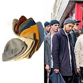 abordables Gorro-Hombre Sombrero de Beanie Gorro de pescador Gorro de arrastre Gorra de reloj Gorros Amarillo Claro Negro Algodón Deportes Viaje Enrollar el borde Exterior Vacaciones Plano Resistente al Viento