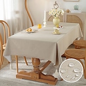abordables Manteles-Mantel rectangular, mantel impermeable, resistente a las manchas, tela sin arrugas, lavable, cubierta de mesa de lino y algodón para comedor, fiesta, decoración navideña