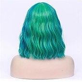 levne Syntetické trendy paruky-zvýraznění krátká kudrnatá vlnitá bobová paruka syntetická paruka s ofinou anime cosplay paruka na halloweenskou cosplay party paruky na vánoční večírek