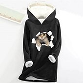 levne Zvířata vrcholy-dámská mikina mikina pulovr šerpa polyester kočka dopis ležérní sportovní potisk teplý fuzzy comfrt mikina s dlouhým rukávem top mikroelastický pad &amp;amp; zimní comfrt prodyšná měkká tkanina