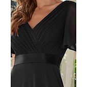abordables Mariage Décontracté / de Jour-Robe de mariage en A-line froncée élégante pour les invitées de mariage mariage à la plage formelle cravate noire pour demoiselles d&#039;honneur longueur de sol manches courtes décolleté en V chiffon dos