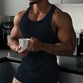 billige Treningsskjorter uten armer-Herre Singleter Vest topp Underskjorte Ermeløs skjorte Ermeløs Crew-hals Sommer عادي Mote Designer Muskel utendørs Ut på byen Treningssenter Svart Hvit Navyblå Topp T-skjorte for menn