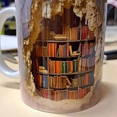 cheap Mugs &amp; Cups-3D Bookshelf Mug, Ceramic Mug,Library   Bookshelves Hole In A Wall Mug,Book Lovers Coffee Mug, Cool Bookish Gifts for Readers Christmas Xmas Gift