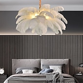 economico Lampadari-Lampadario A Sospensione A Led Splendido Lampadario A Sospensione Con Bouquet Di Piume Di Struzzo Bianche Extra Large, Lampadario A Sospensione Romantico Per La Camera Da Letto Del Ristorante