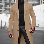 billiga Trenchcoat för män-Herr Vinterkappa Rock Lång trenchcoat Utomhus Dagliga kläder Höst vinter Polyester Håller värmen Vindtät Ytterkläder Kläder Mode Streetwear Slät Kavajslag Enkelknäppt