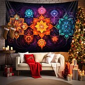 abordables Tapices de luz negra-Tapiz de meditación bohemia con luz negra, reactivo a los rayos UV, que brilla en la oscuridad, tapiz colgante psicodélico, arte mural para pared para sala de estar y dormitorio