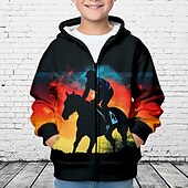 billiga Pojkens 3D-djur-Pojkar 3D Häst Huvtröja Kappa Ytterkläder Långärmad 3D-tryck Höst Vinter Mode Streetwear Häftig Polyester Barn 3-12 år Utomhus Ledigt Dagligen Normal