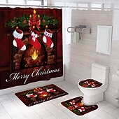 levne Christmas Bath-vánoční koupelnový sprchový závěs, vánoční ozdobný závěs s 12 háčky