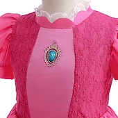 billige Jentekostymer-Prinsesse Fersken Kjoler Hansker Krone mønster kjole Cosplay kostyme for Jente Barne Barnas Dag Maskerade