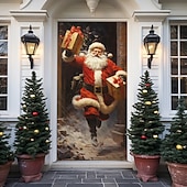 billige juledørdeksler-juledørdekorasjoner nisse gave dørdeksler dørteppe dørgardindekorasjon julebakgrunn dørbanner til inngangsdør feriefest dekorutstyr