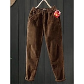 Women's Skinny Fleece Pants Corduroy Pants Streetwear Simple Casual Full Length Mid Waist Plain Pocket Elastic Waist Thermal Warm Comfort Soft Micro-elastic Vacation Valentine's Day Street Black Pink 9