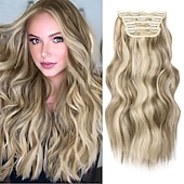 voordelige Clip-in-extensies-Synthetische uitbreidingen Klemmen Synthetisch haar Lang Haarextensies Clip-in 4 stuks Zacht Hittebestendig Pluizig Dames