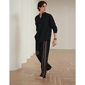 cheap Home-Men&#039;s Color Block Graphic Prints Linen Pants Trousers Summer Pants Mid Waist Ethnic Style Retro Vintage Casual Daily Holiday Drawstring Elastic Waist 3D Print Spring &amp; Summer 3D Print Black Green