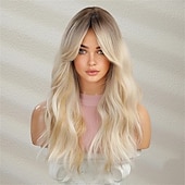 economico Parrucche trendy sintetiche-Parrucche bionde lunghe con ombre ombre Parrucche ondulate a strati dall&#039;aspetto naturale per le donne Parrucche per capelli resistenti al calore Parrucche sintetiche per feste cosplay Parrucche per